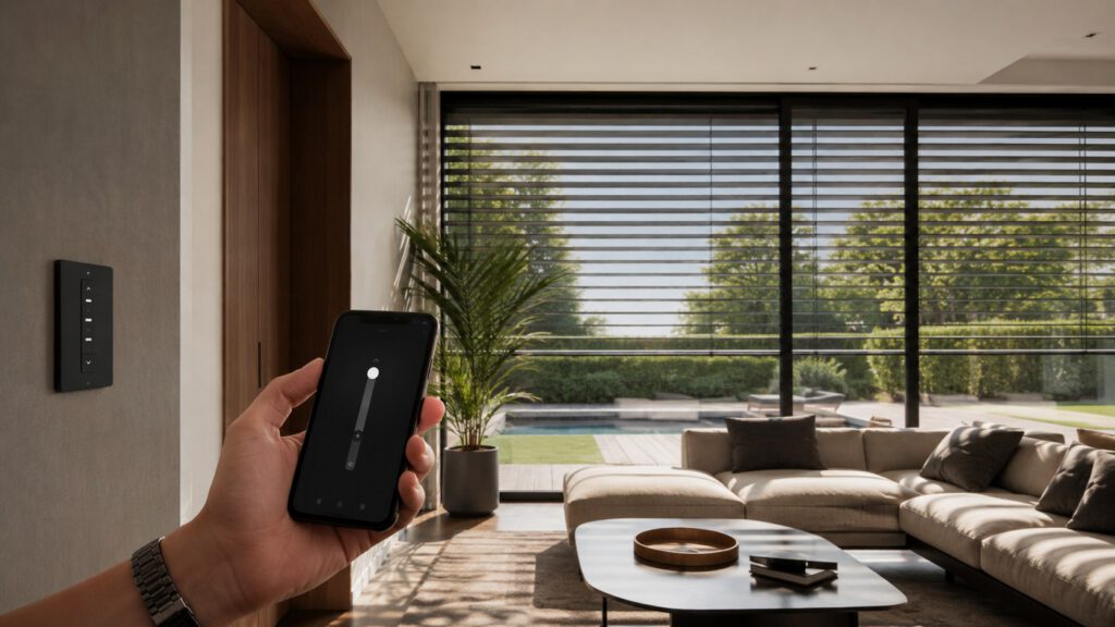 Smart-Home-Steuerung fährt Sonnenschutz bei starker Sonne automatisch herunter